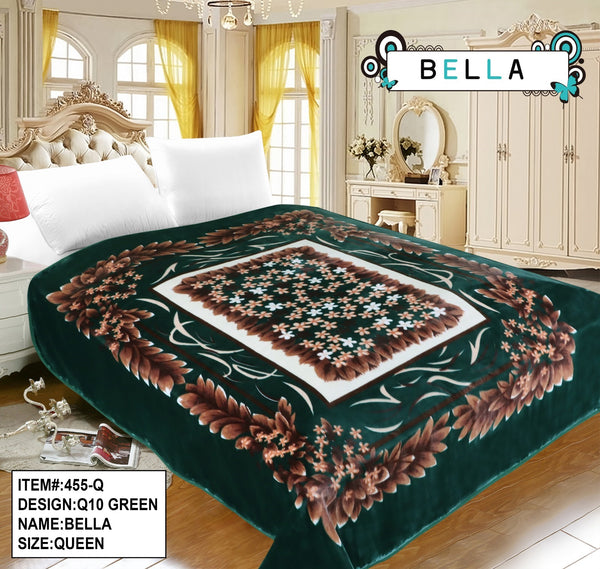 FLOWERS GREEN COLOR BELLA PLUSH BLANKET SOFTY AND WARM QUEEN SIZE