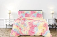 PARIS RAINBOW COLOR SHAGGY BLANKET WITH SHERPA SOFTY THICK AND WARM 3 PCS QUEEN SIZE
