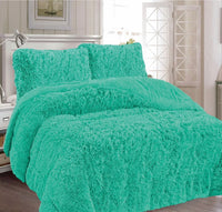 NEW YORK AQUA COLOR SHAGGY BLANKET WITH SHERPA SOFTY THICK AND WARM 3 PCS KING SIZE