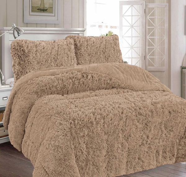 NEW YORK TAUPE COLOR SHAGGY BLANKET WITH SHERPA SOFTY THICK AND WARM 3 OCS CALIFORNIA KING SIZE