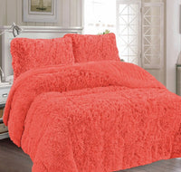 NEW YORK CORAL COLOR SHAGGY BLANKET WITH SHERPA SOFTY AND WARM 3 PCS QUEEN SIZE