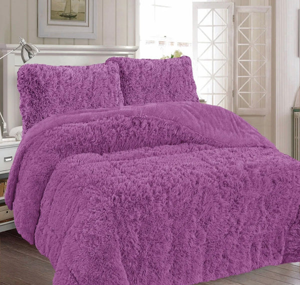 NEW YORK PURPLE COLOR SHAGGY BLANKET WITH SHERPA SOFTY THICK AND WARM 3 PCS CALIFORNIA KING SIZE