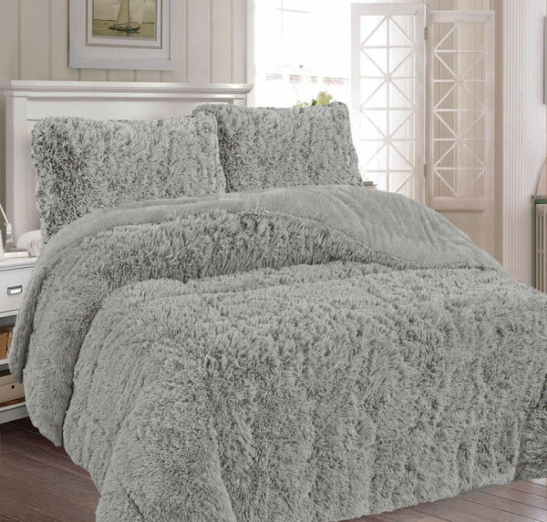 NEW YORK GRAY COLOR SHAGGY BLANKET WITH SHERPA SOFTY THICK AND WARM 3 PCS QUEEN SIZE