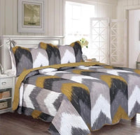 ZOE ZIG ZAG MUSTARD COLOR REVERSIBLE BEDSPREAD SET 3 PCS KING SIZE