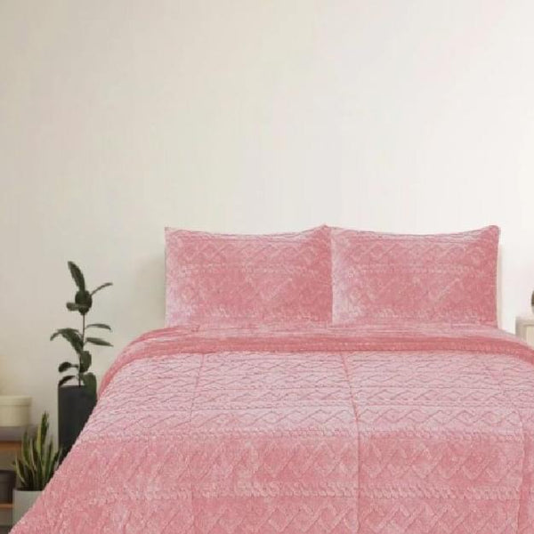 TEXAS PINK COLOR EMBOSSED BLANKET WITH SHERPA SOFTY THICK AND WARM 3 PCS CALIFORNIA KING SIZE