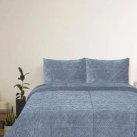 TEXAS BLUE COLOR EMBOSSED BLANKET WITH SHERPA SOFTY THICK AND WARM 3 PCS CALIFORNIA KING SIZE