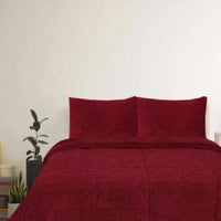 TEXAS BURGUNDY COLOR EMBOSSED BLANKET WITH SHERPA SOFTY THICK AND WARM 3 PCS KING SIZE