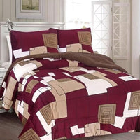 ALASKA SQUARED BURGUNDY BLANKET WITH SHERPA SOFTY THICK AND WARM 3 PCS CALIFORNIA KING SIZE