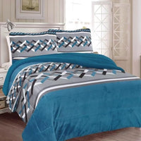 ALASKA ZIG ZAG BLUE AND GRAY BLANKET WITH SHERPA SOFTY THICK AND WARM 3 PCS CALIFORNIA KING SIZE