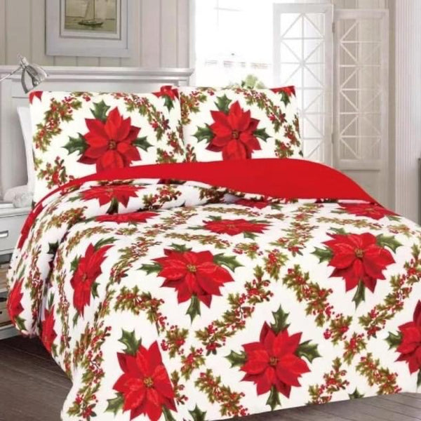 ALASKA POINSETTIAS CHRISTMAS BLANKET WITH SHERPA SOFTY THICK AND WARM 3 PCS KING SIZE