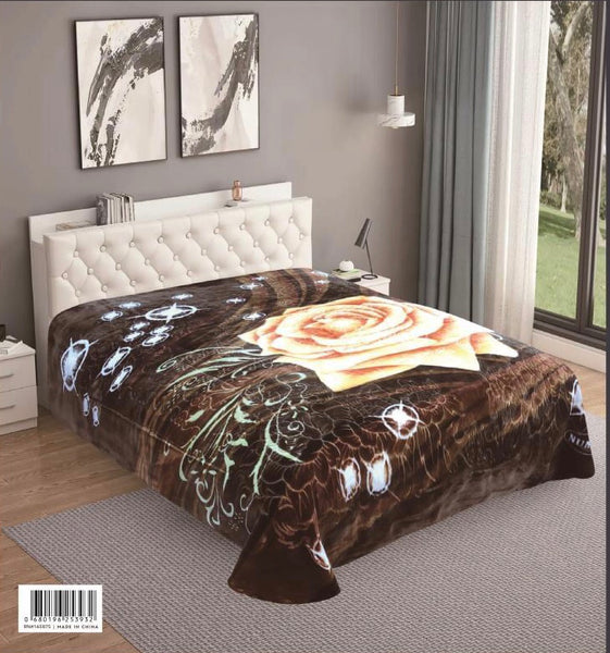 FLOWERS BROWN ROSE NUMBER ONE EMBOSSED PLUSH BLANKET SOFTY AND WARM KING SIZE