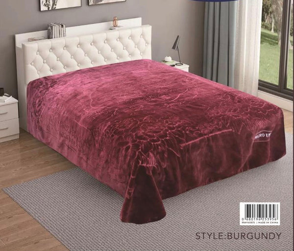 FLOWERS BURGUNDY SOLID COLOR NUMBER ONE EMBOSSED PLUSH BLANKET SOFTY AND WARM KING SIZE