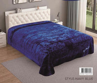 FLOWERS NAVY BLUE SOLID COLOR NUMBER ONE EMBOSSED PLUSH BLANKET SOFTY AND WARM KING SIZE