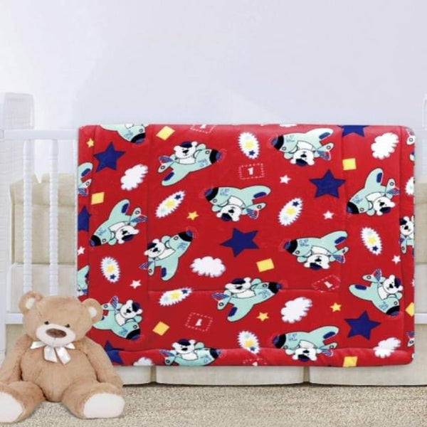 LITTLE BEAR AIRLINES RED COLOR BABY BOY CRIB BEDDING NURSERY BLANKET WITH SHERPA SOFTY AND WARM