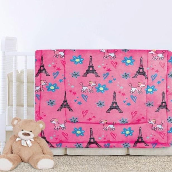 PARIS EIFFEL TOWER PINK COLOR BABY GIRL CRIB BEDDING NURSERY BLANKET WITH SHERPA SOFTY AND WARM