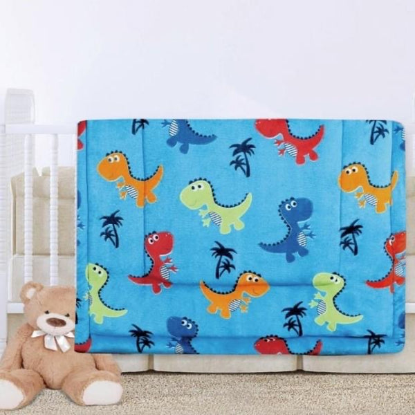 DINOSAURS LIGHT BLUE COLOR BABY BOY CRIB BEDDING NURSERY BLANKET WITH SHERPA SOFTY AND WARM