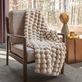 GANTE POM POMS BEIGE COLOR EXTRA VOLUME BLANKET SOFTY THICK AND WARM THROW SIZE