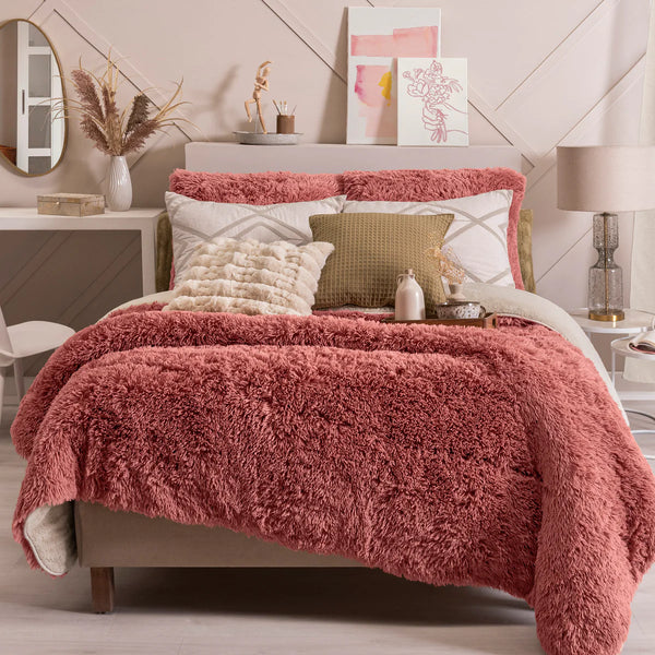 ROMA DEEP ROSE COLOR SHAGGY BLANKET WITH SHERPA SOFTY THICK AND WARM CALIFORNIA KING SIZE