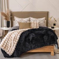 NEBRASKA BLACK COLOR SHAGGY BLANKET WITH SHERPA SOFTY THICK AND WARM QUEEN SIZE