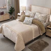 CRETA BEIGE COLOR EMBROIDERY BLANKET WITH SHERPA SOFTY THICK AND WARM CALIFORNIA KING SIZE