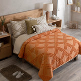 MAPLE BRICK COLOR EMBROIDERY BLANKET WITH SHERPA SOFTY THICK AND WARM CALIFORNIA KING SIZE