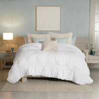 CLOUDY WHITE COLOR PREMIUM QUALITY 100% COTTON EMBROIDERY FLUFFY EFFECT REVERSIBLE COMFORTER 1 PCS CALIFORNIA KING SIZE MADE IN MEXICO
