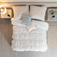 CLOUDY WHITE COLOR PREMIUM QUALITY 100% COTTON EMBROIDERY FLUFFY EFFECT REVERSIBLE COMFORTER 1 PCS QUEEN SIZE MADE IN MEXICO