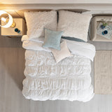 CLOUDY WHITE COLOR PREMIUM QUALITY 100% COTTON EMBROIDERY FLUFFY EFFECT REVERSIBLE COMFORTER 1 PCS QUEEN SIZE MADE IN MEXICO