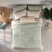 BURGOS LEAVES JACQUARD TEXTURE REVERSIBLE COMFORTER SET 4 PCS QUEEN SIZE MADE IN MEXICO