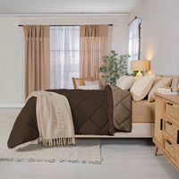 IZAMAL BROWN COLOR SOFT TEXTURE REVERSIBLE COMFORTER SET 5 PCS QUEEN SZIE MADE IN MEXICO