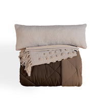 IZAMAL BROWN COLOR SOFT TEXTURE REVERSIBLE COMFORTER SET 5 PCS QUEEN SZIE MADE IN MEXICO