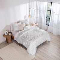 DECO WHITE COLOR EMBOSSED TEXTURE DUVET COVER COMFORTER 1 PC QUEEN SIZE MADE IN MEXICO