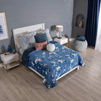 ARTICO FLOWERS BLUE BLANKET WITH SHERPA VERY SOFTY THICK AND WARM QUEEN SIZE MADE IN MEXICO