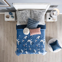 ARTICO FLOWERS BLUE BLANKET WITH SHERPA VERY SOFTY THICK AND WARM QUEEN SIZE MADE IN MEXICO