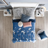 ARTICO FLOWERS BLUE BLANKET WITH SHERPA VERY SOFTY THICK AND WARM QUEEN SIZE MADE IN MEXICO