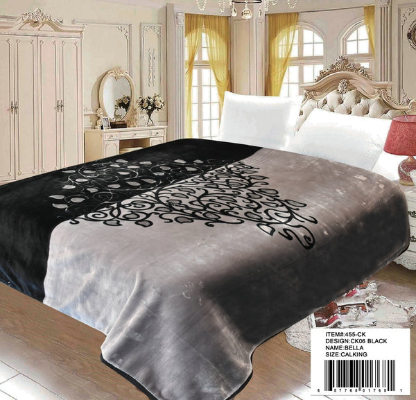 MEDALLION MANDALA BLACK COLOR BELLA PLUSH BLANKET SOFTY AND WARM CALIFORNIA KING SIZE