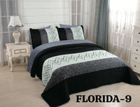 FLORIDA GEOMETRIC BLACK AND GRAY COLOR VELVET TEXTURE BEDSPREAD SET 6 PCS QUEEN SIZE