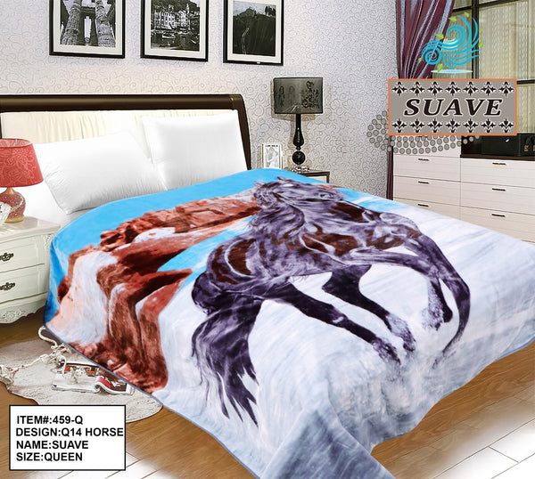 RUNNING HORSE BLUE COLOR SUAVE PLUSH BLANKET SOFTY AND WARM QUEEN SIZE