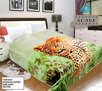 LEOPARD GREEN COLOR SUAVE PLUSH BLANKET SOFTY AND WARM KING SIZE