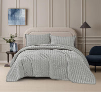CARMEN ROUCHED LIGHT GRAY COLOR DECORATIVE BEDSPREAD QUILTED SET 3 PCS KING SIZE