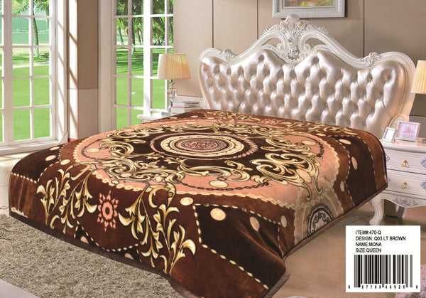 MEDALLION BROWN COLOR MONA 2 PLY PLUSH BLANKET SOFTY AMD WARM QUEEN SIZE