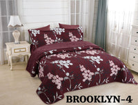 BROOKLYN FLOWERS WINE COLOR VELVET TEXTURE BEDSPREAD SET 6 PCS KING SIZE