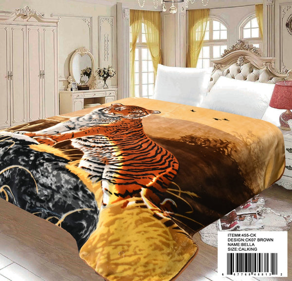 TIGER BROWN COLOR BELLA PLUSH BLANKET SOFTY AND WARM CALIFORNIA KING SIZE