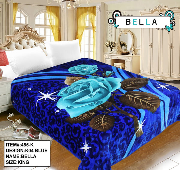 FLOWERS BLUE COLOR BELLA PLUSH BLANKET SOFTY AND WARM KING SIZE