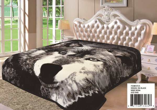 WOLF BLACK COLOR MONA 2 PLY PLUSH BLANKET SOFTY AND WARM KING SIZE