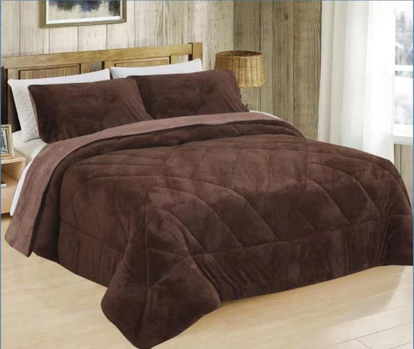 CHICAGO BROWN AND TAUPE COLOR BLANKET WITH SHERPA SOFTY THICK AND WARM 3 PCS KING SIZE