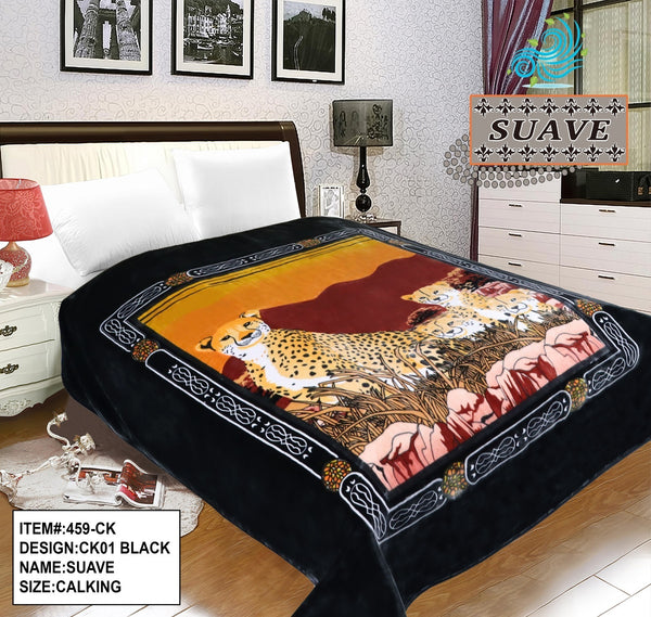CHEETAH BLACK COLOR SUAVE PLUSH BLANKET SOFTY AND WARM CALIFORNIA KING SIZE