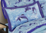DOLPHINS ANIMALS DECORATIVE BEDSPREAD COVERLET SET 3 PCS QUEEN SIZE MADE IN MEXICO