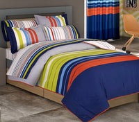 SUPER COOL STRIPED TEENS KIDS BOYS REVERSIBLE COMFORTER SET 3 PCS FULL SIZE 60% COTTON AND 40% POLYESTER