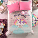 UNICORN MAGIC TEENS KIDS GIRLS REVERSIBLE COMFORTER SET 4 PCS FULL SIZE